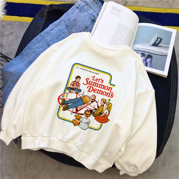 

let's summon demons sweatshirts winter female fashion american cartoon casual vintage pullovers long-sleeved o-neck sweatshirts b6nvwy2, Black