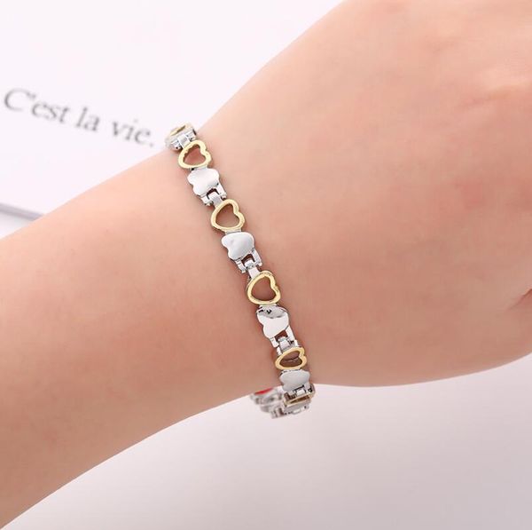 

women's heart-shaped titanium steel magnetic therapy bracelet creative magnet love bracelet fashion popular peach heart jewelry, Black