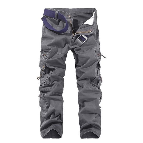 

2020 men's cargo pants casual loose multi pocket military long trousers for men camo joggers plus size, Black