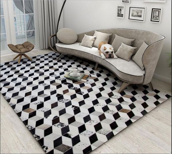 

luxury cow skin carpet plaid style fur area rugs seamed cowhide mat big size natural fur carpet for living room decoration