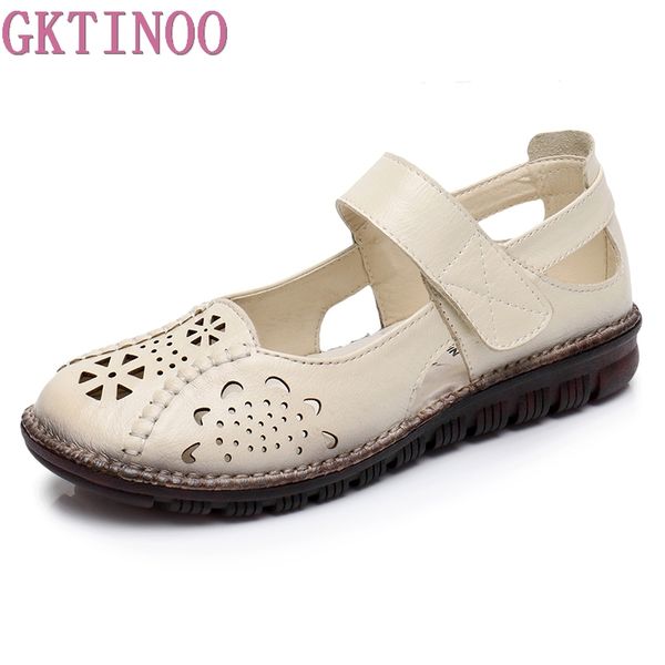 

gktinoo summer shoes woman genuine leather soft outsole closed toe sandals casual flat women shoes new fashion women sandals, Black