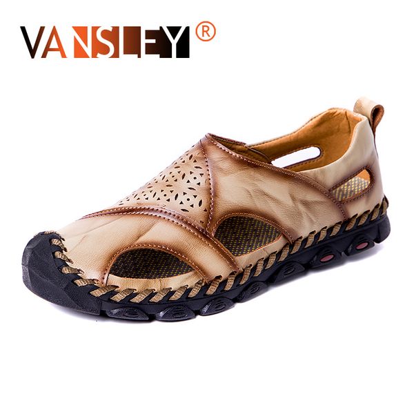 

leather men sandals summer fashion casual beach men's shoes brand outdoor casual shoes breathable flats plus size, Black