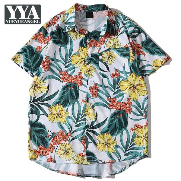 

men's casual shirts 2021 hawaiian shirt mens loose fit men tropical short sleeve flowers fashion holiday beach button, White;black