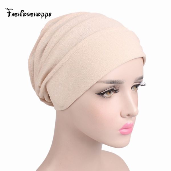 

2017 new women slouchy snood beanie ruffle turban muslim inner hijab baggy hat cancer chemo hats for hair loss ys231, Red