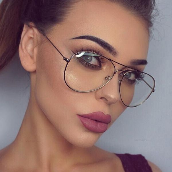

classic transparent pilot glasses frame women metal optical eyeglasses men spectacle vintage fake eyewear oculos de grau, Black