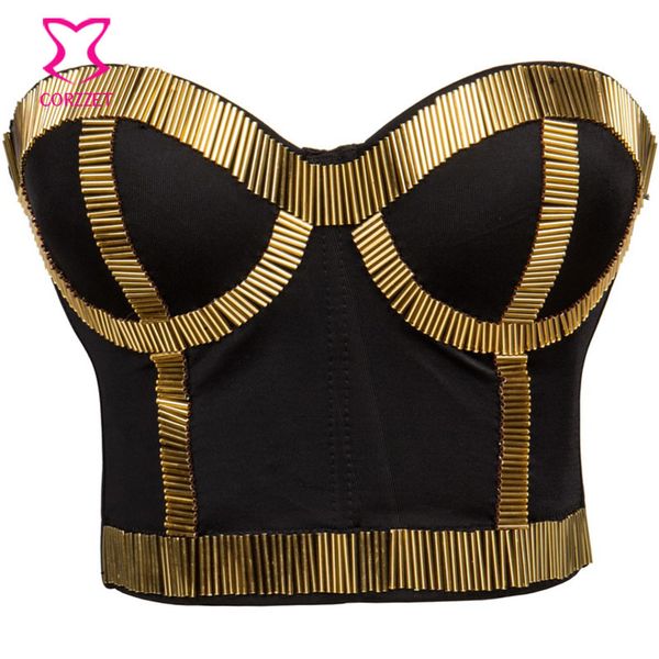 

punk gold tube beads soutien gorge push up bra big size brasieres women bustier crop bralette clubwear underwear bras, Red;black