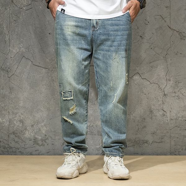 

man loose jeans high stretch straight long trousers fashion streetwear blue denim hip hop men rap jeans 4 seasons big size 30-46
