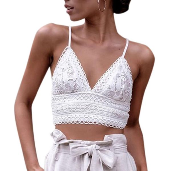 

fashion-women's outer wear cotton sling crocheted deep v-neck halter lace short tube vest white accept wholesale