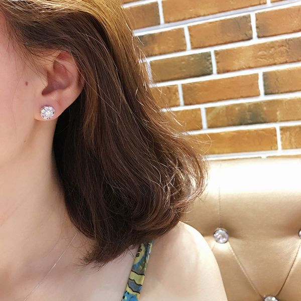

korean personality flower stud earrings for women fashion shiny cubic zirconia stud earrings couple engagement jewelry brinco, Golden;silver