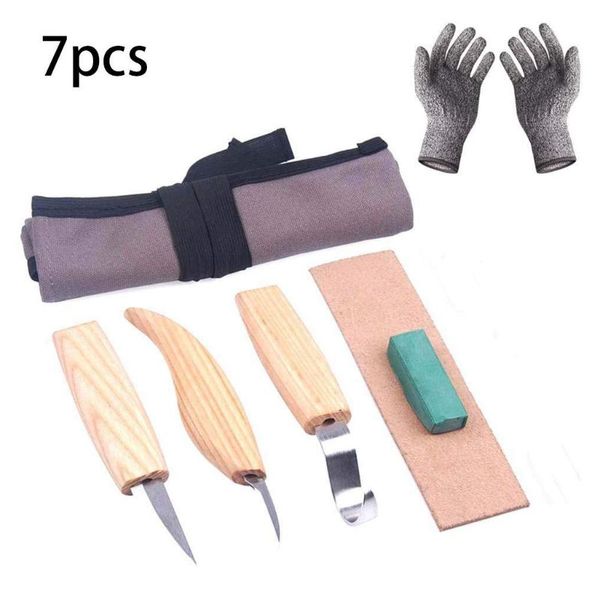 

6pcs woodcarving cutter set diy chisel chip knives with cut-proof gloves tools 35ec