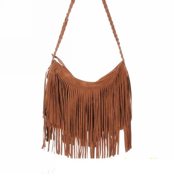 

fggs tassels bag shoulder bag woman long tassels interlace corduroy colors retro
