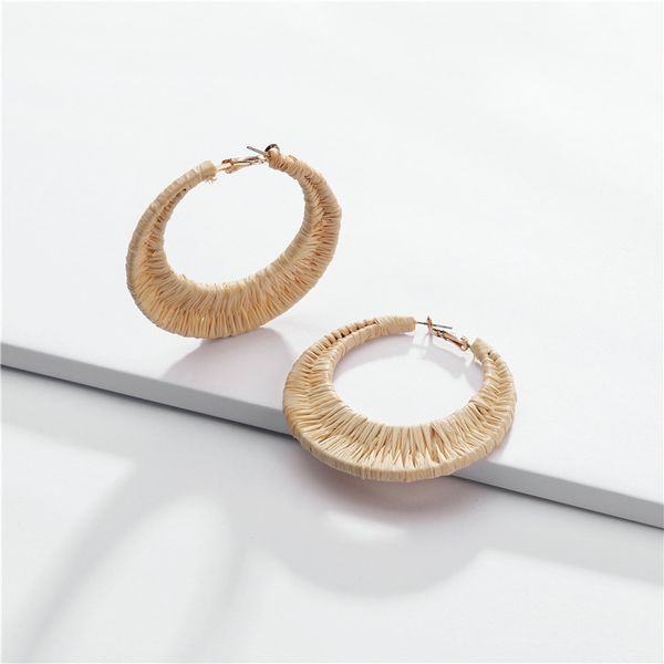 

fashion jewelry semicircle fan shape weave raffia hoop earrings for women handmade hollow round straw rattan earring accessories, Golden;silver