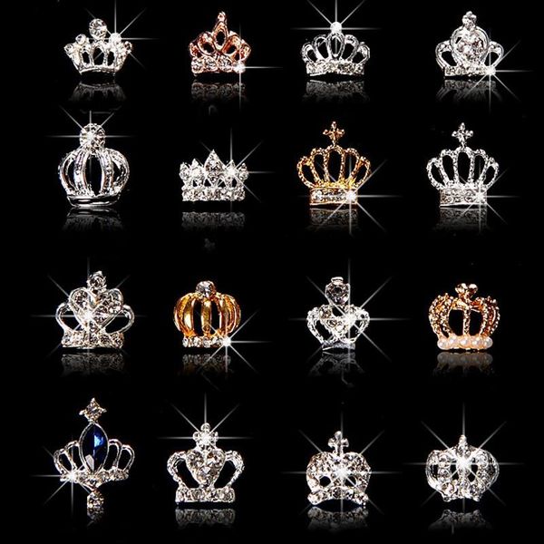 10 pçs / set 3D Nail Art Jóias de prata coroa de ouro forma prego jóias brilhando cristal cristal strass acessórios de jóias ml723 #