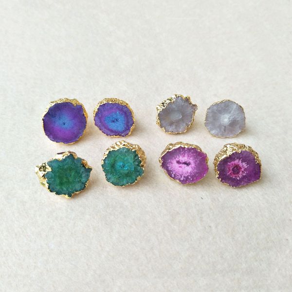 

1 pairs gold color rainbow flower solar quartz druzy earrings natural crystal druse stone jewelry drusy geode for women e20, Silver