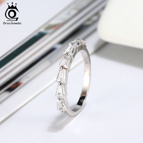 

orsa jewels simple female wedding finger ring real 925 sterling silver with zircon ring jewelry engagement gift osr186, Golden;silver