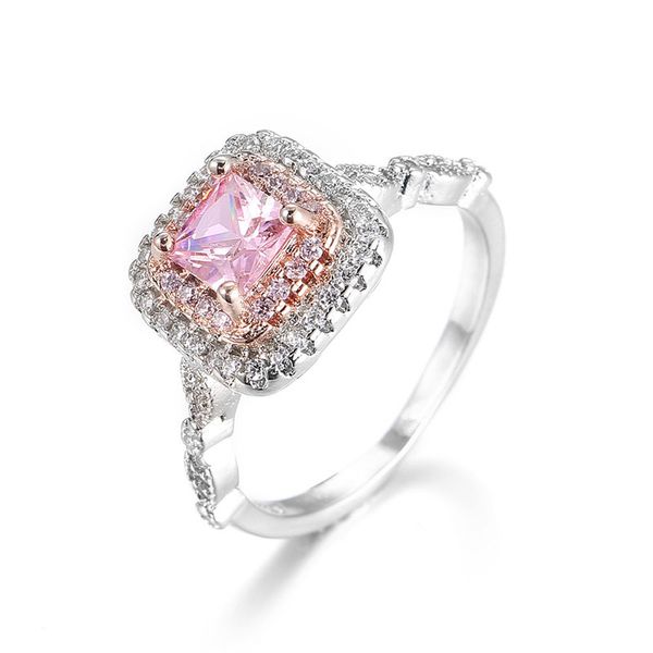 

shiny pink zircon ring bridal wedding engagement fashion promise cz stone jewelry, Golden;silver