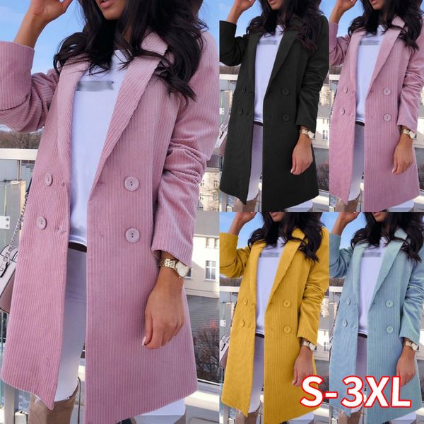 

women long blazers coat winter candy color 2020 fashion slim double-breasted long sleeve casual pink coat outwear 2020 new, White;black