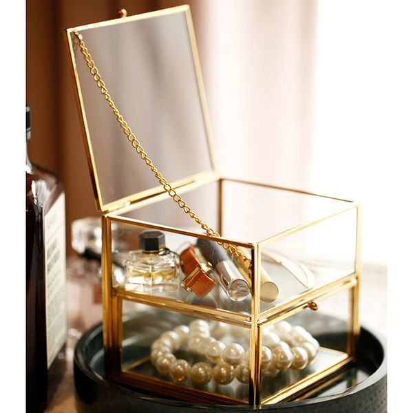 

nordic copper double glass jewelry box storage box jewelry watch transparent drawer dressing table display stand display