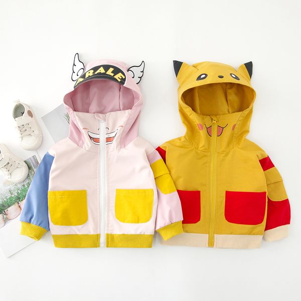 

autumn children girls cartoon wing hooded cartoon zipper casual jackets baby kids outerwear boys coats windbreaker casaco, Blue;gray