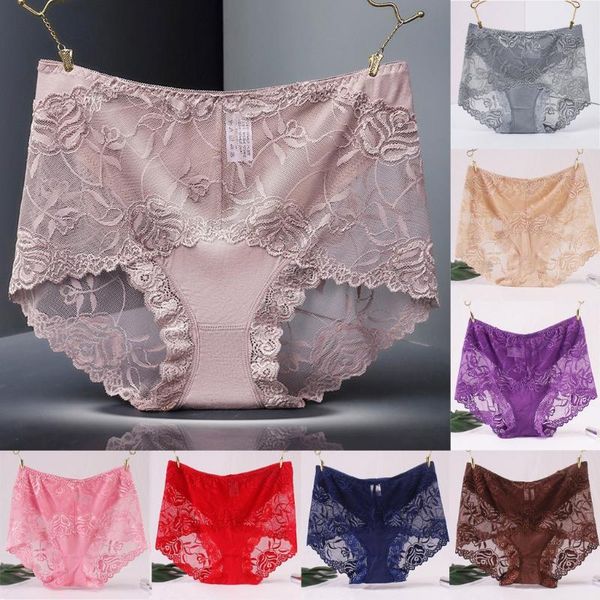 

plus size fashion women's panties transparent underwear women lace soft briefs hollow breathable quality#p30, Black;pink