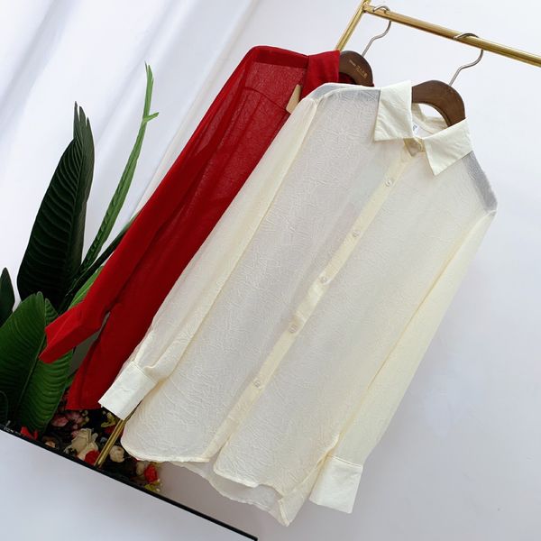 

irregular leaf pattern shirt three-dimensional clear apricot shirt wine red women's new spring and summer, White