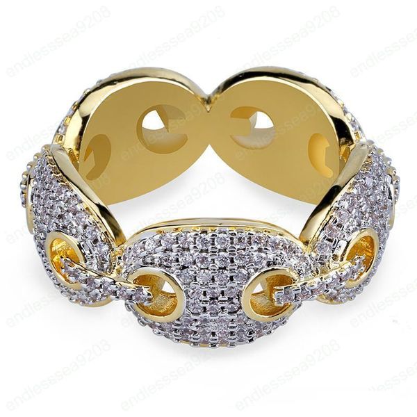 

hip hop ring iced out micro pave zircon chain link ring gold color plated bling jewelry, Silver
