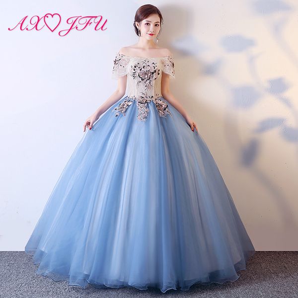 

axjfu princess blue lace flower bride evening dress vintage boat neck beading ball gown stage host green lace evening dress, White;black