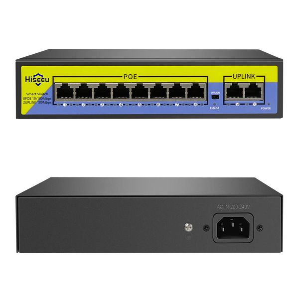 Hiseeu POE-X1010B Switch POE 48V 10 porte con Ethernet 10100Mbps IEEE 802.3 per sistema di telecamere di sicurezza CCTV IP