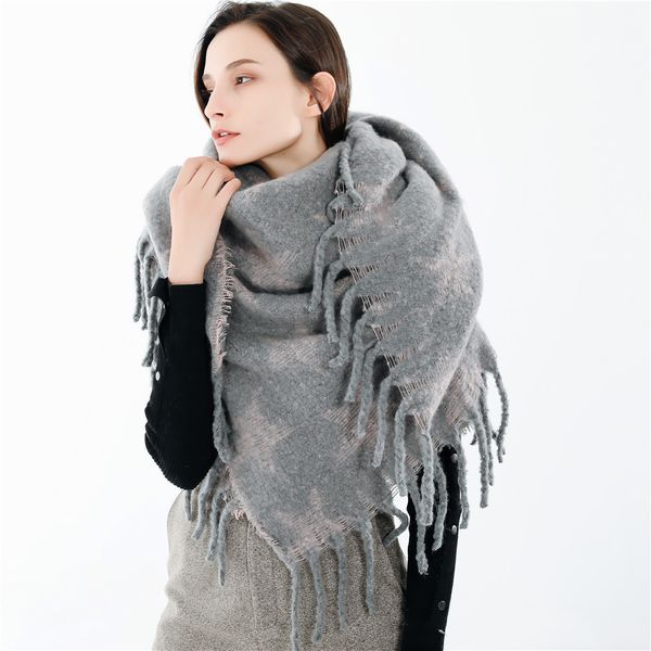 

new autumn and winter cross-border spot for european and american style fashion star pattern thickening warm shawl fringed scarves, Blue;gray