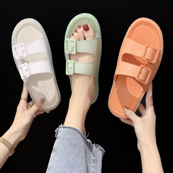 

flat shoes female womens slippers outdoor transparent heel luxury slides pantofle designer soft 2020 fashion basic pu rome, Black