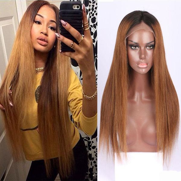 

brazilian ombre straight full lace human hair wigs with baby hair 150 density 1b/27 blonde pre plucked glueless 360 full lace wig, Black;brown