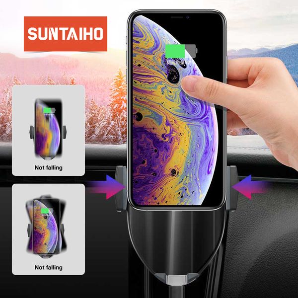 

suntaiho qi car wireless charger for xs max samsung s8 s10 note10 quick wireless charging charger car mount mobile phone holder