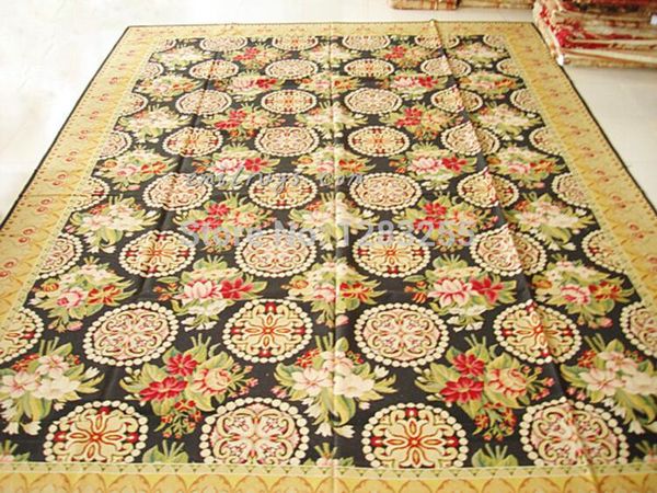 

french regional rug with large needle point new needle-point plain knitting wool hand-made carpet vintage modernism