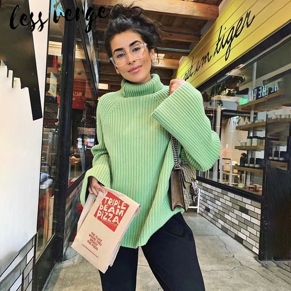 

lessverge green knitted christmas sweater women long sleeve turtleneck korean winter sweater loose warm long pullover jumper, White;black
