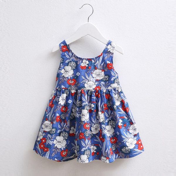 

baby girl clothes casual dress floral summer sleeveless kids dress 100% cotton princess baby birthday outfit 1-4 years, Red;yellow