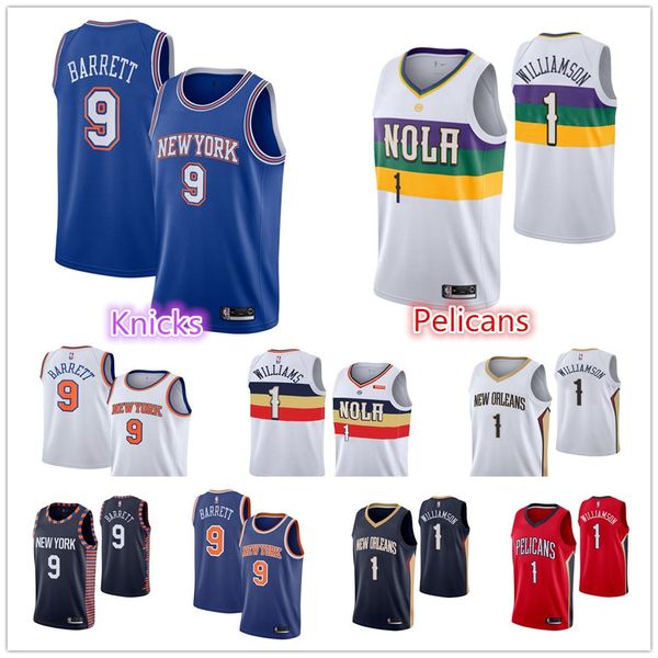 

men's knicks r.j rj barrett york ny new orleans zion #1 williamson pelicans lonzo 2 ball basketball jerseys, Black;blue