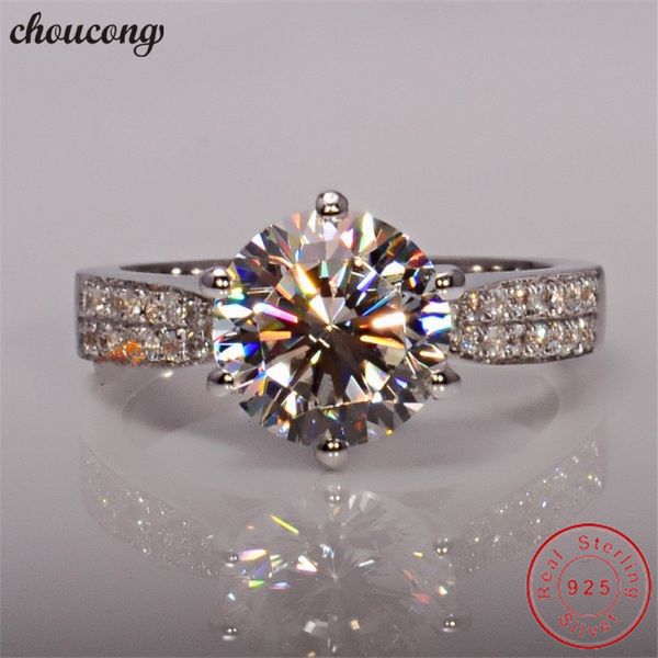 

choucong solitaire ring 925 sterling silver round cut 3ct diamond engagement wedding band rings for women jewelry gift, Slivery;golden