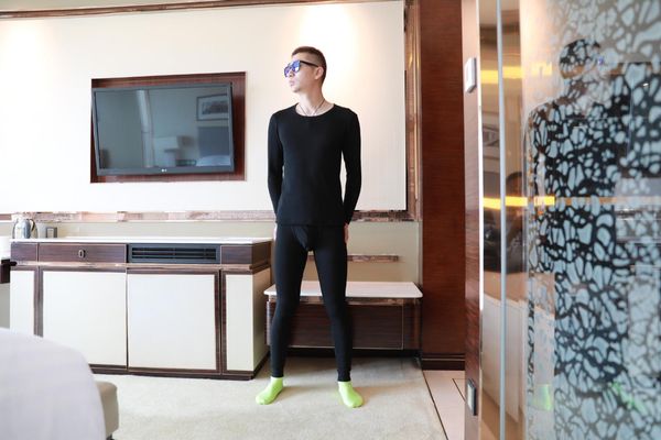 

mens thermal underwear set thick velvet winter long johns men, Black;white