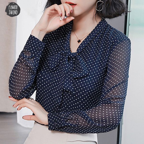 

women bow collar offoce blouse women dot chiffon blouse shirt long sleeve women shirt blusas polka dot 1864 blouse, White