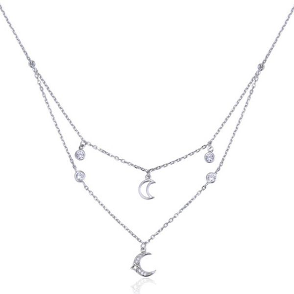 

s925 sterling silver small fresh fashion micro inlaid zircon moon pendant clavicle necklace for girls