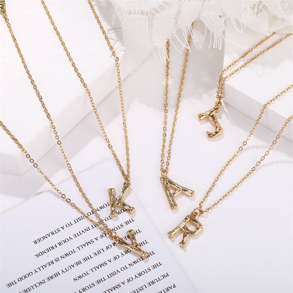 

2cm small gold hammered metal bamboo 26 letter alphabet a-z minimalist initial pendant necklace fashion twist chain neck jewelry, Silver
