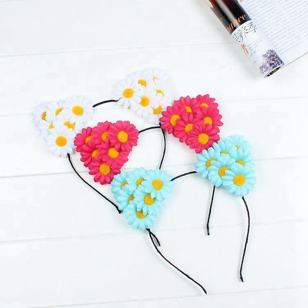 

3 colors / bag cloth daisy headband sun flower cat ears headband baby girl children fabric seaside holiday decoration, Golden;white