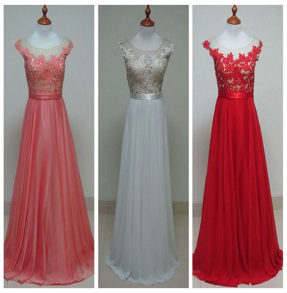 

sheer scoop neck evening dresses with lace appliques crystal 2020 long prom gowns abiye gece elbisesi, Black;red