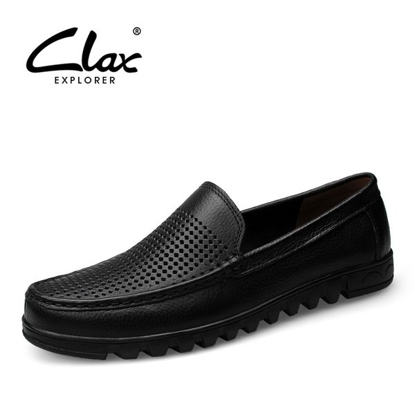 

clax mens shoe genuine leather 2019 summer breathable formal shoe male mocassin homme dress footwear soft wedding, Black