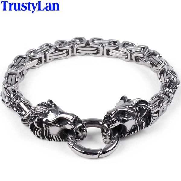 

vintage lion head bracelet male gold black chain link stainless steel men bracelet exaggerated jewelry for men men's bracelets, Golden;silver