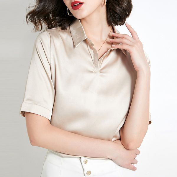 

korean silk blouses women summer women satin blouse shirts plus size woman solid blouse woman blusas mujer de moda 2020, White