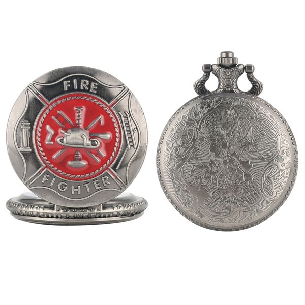 

elegant alloy rough chain pocket watch for male red glue fire fighting sign pocket watches white dial quartz pendant watch, Slivery;golden