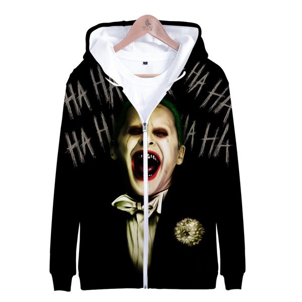 

haha joker zipper hoodies mens halloween crazy smile hoodie sweatshirts boy/girls suicide haha joker hooded cap jackets coats, Black