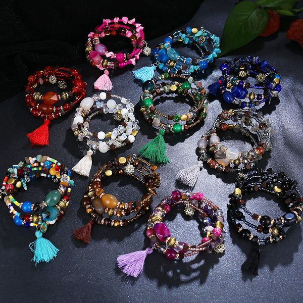 

201908 bohemian bracelet multilayer handmade beads string bangle charm irregular stone beads bracelets women jewelry gift 12 styles m304r f, Golden;silver