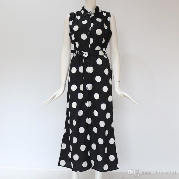

2020 long dress women summer polka dot beach chiffon dresses boho style casual party turn down collar office shirt dress vestido, Black;gray